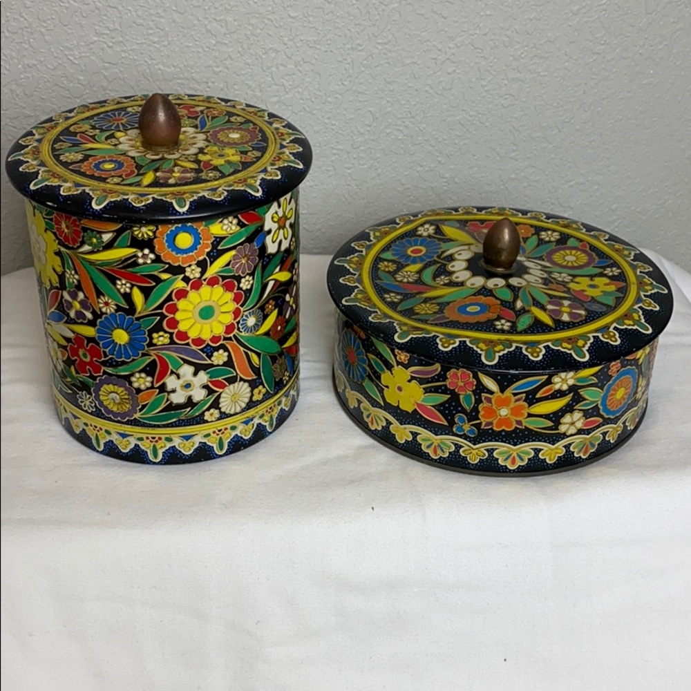 Vintage Bohemian tins with top and decorative knob